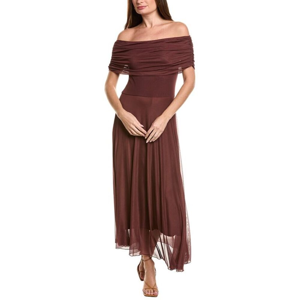 Ipponelli Womens  Solid Off-Shoulder Maxi Dress, Brown